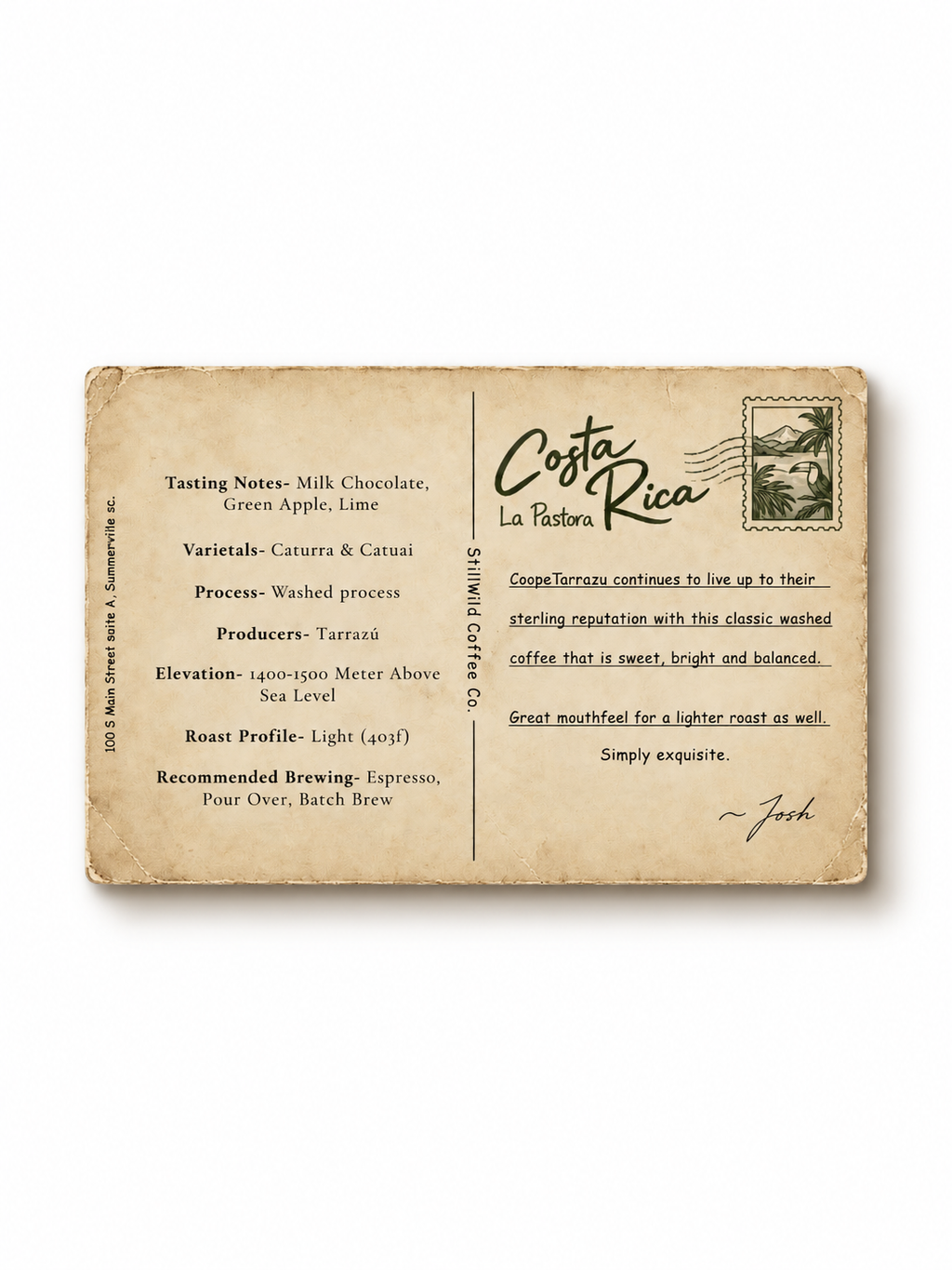 Costa Rica La Pastora Tarrazu - Whole Bean Coffee