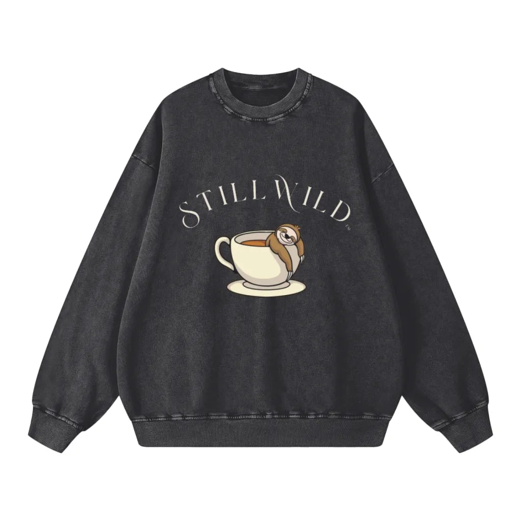 Snow Washed Oversized Sweatshirt – StillWild Sloth Coffee Graphic